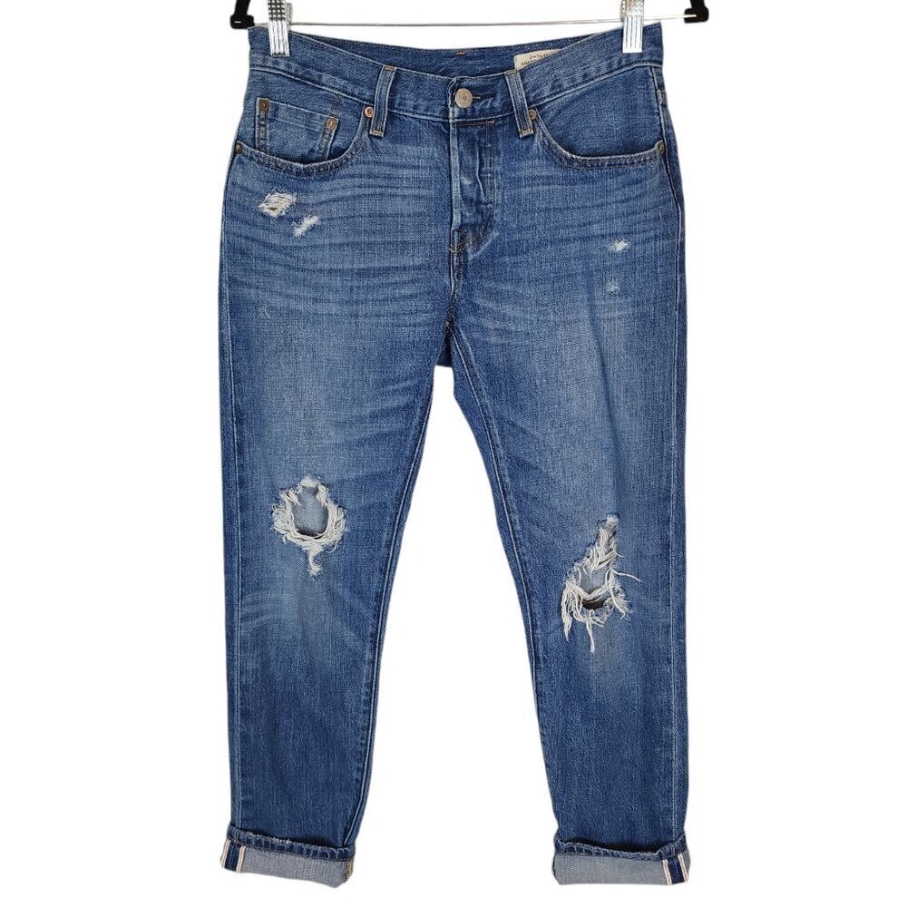 Levi's Women's 501 Tapered Premium‎ Japanese Selvedge Denim Jeans Distressed 26